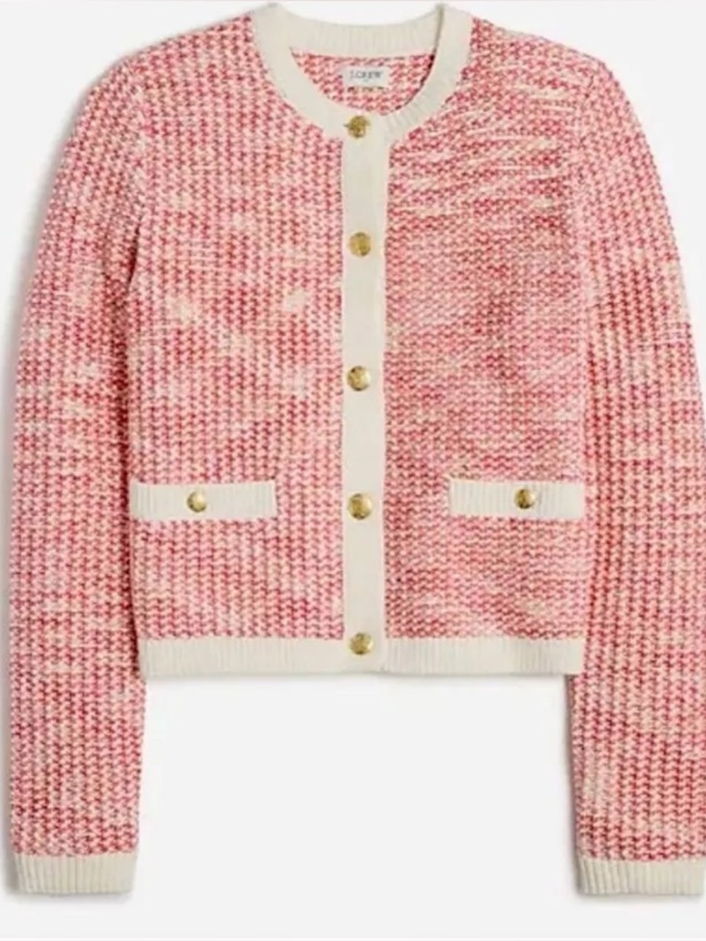 J. Crew Pink Cream Tweed Cardigan Loft sweater large medium $118 Anthropologie